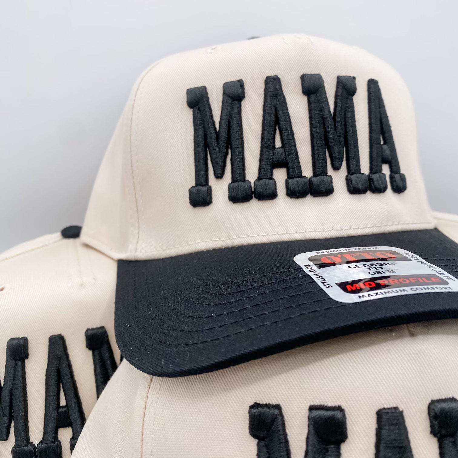 Coco & Rho Mama Puff black + Cream - Trucker Hat — detail close-up