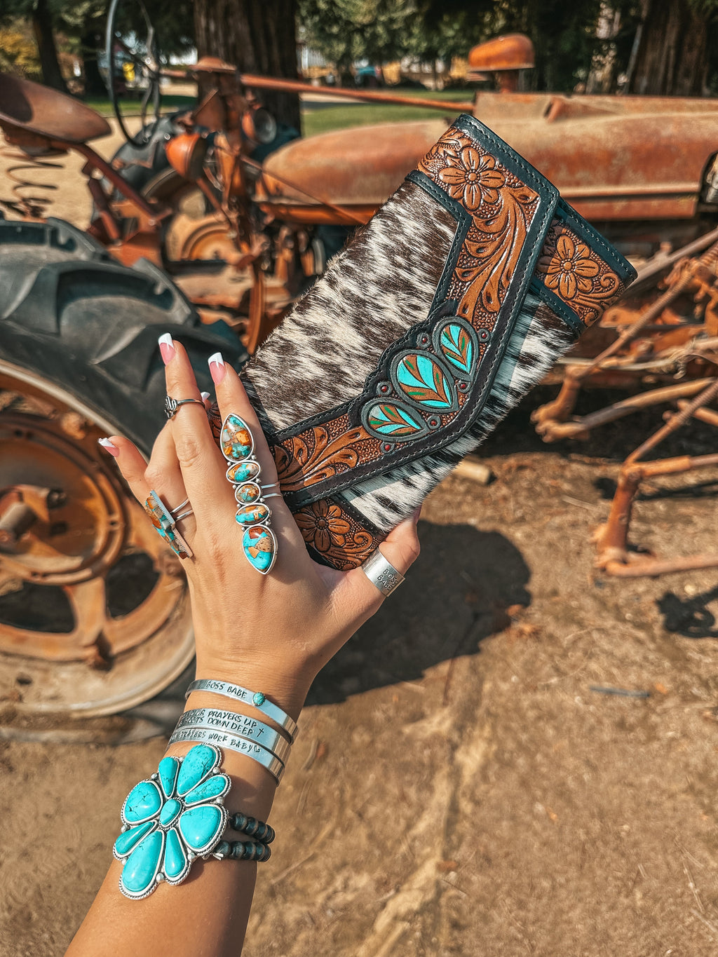Haute Southern Hyde The Turquoise Tooled Beauty Wallet a Haute Southern Hyde Exclusive Cowhide Western Wallet — detail close-