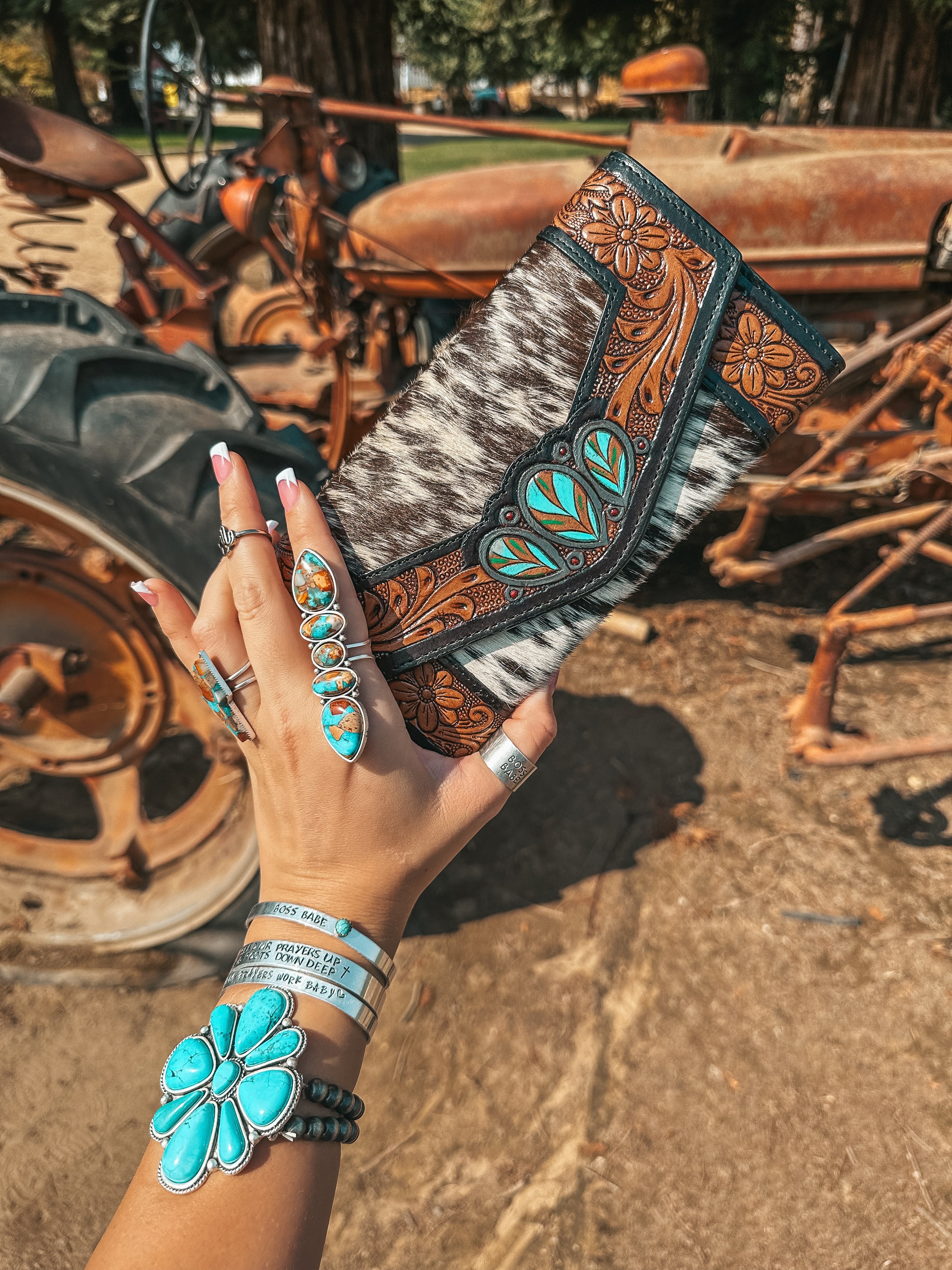 Haute Southern Hyde The Turquoise Tooled Beauty Wallet a Haute Southern Hyde Exclusive Cowhide Western Wallet — detail close-
