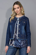 KADOU BOUTIQUE Collarless Frayed Edge Denim Jacket by Picadilly Canada — main product shot