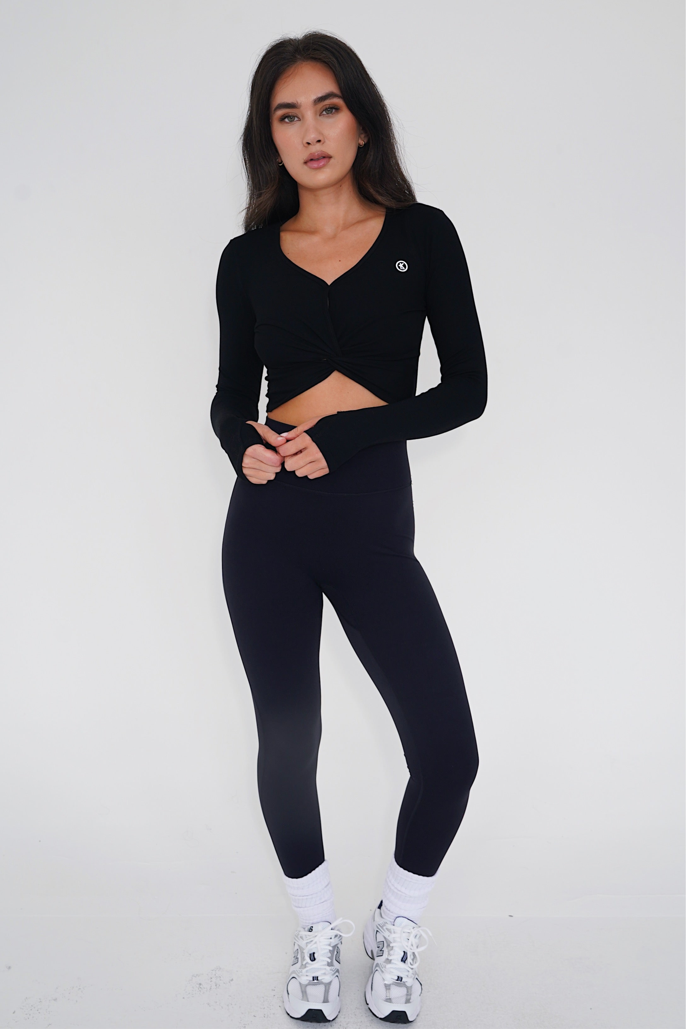 KIMITH BRAND I Release Doubt Buttery Soft Black Long Sleeve Crop Top — size reference