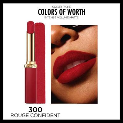 Loreal Paris Color Riche Rouge Confident Matte Lipstick - Long Lasting Hyaluronic Acid Lip Color