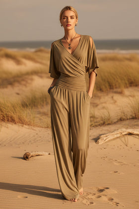 Women's V-Neck Slim Fit Straight Leg Jumpsuit