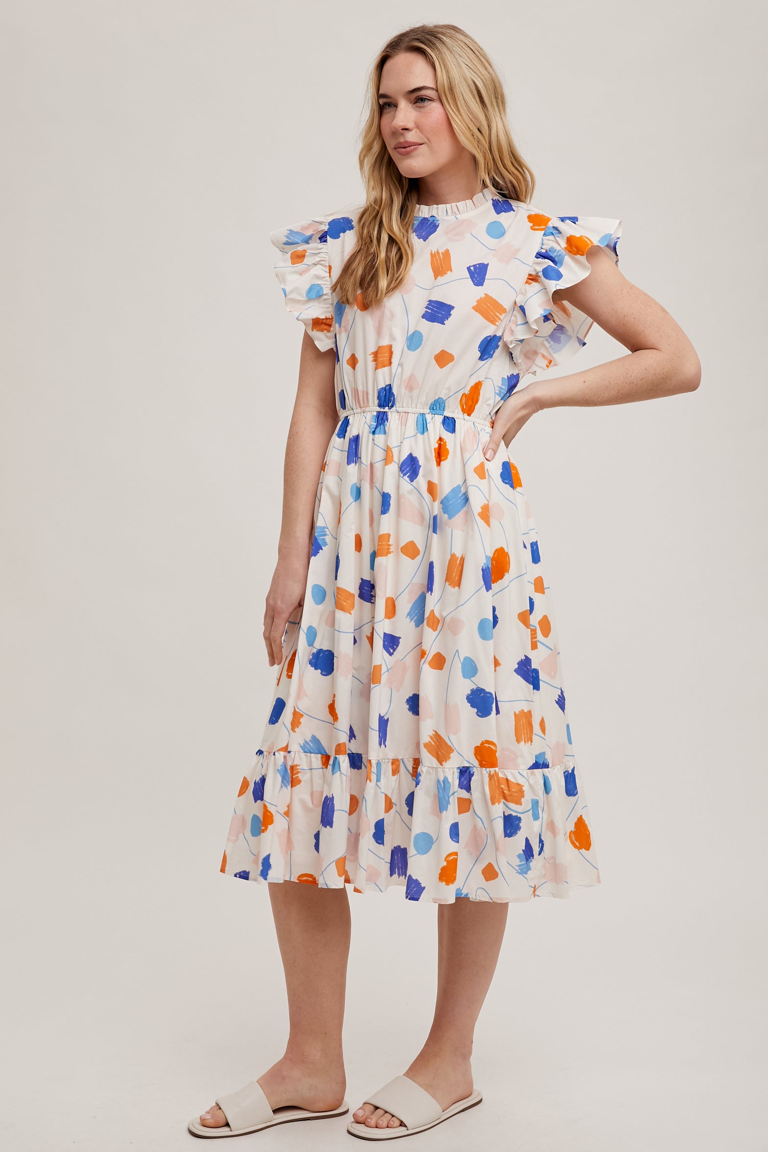 KADOU BOUTIQUE Geo Print Ruffle Sleeve Dress — side view