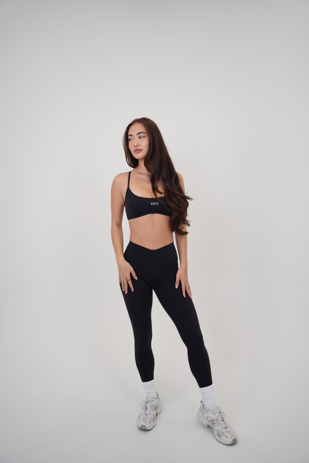 KIMITH BRAND My Time Is Divine Black Cross-Back Butter Soft Bra — in-use photo