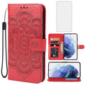 Mandala Red Wallet Case for Galaxy S21 with Screen Protector