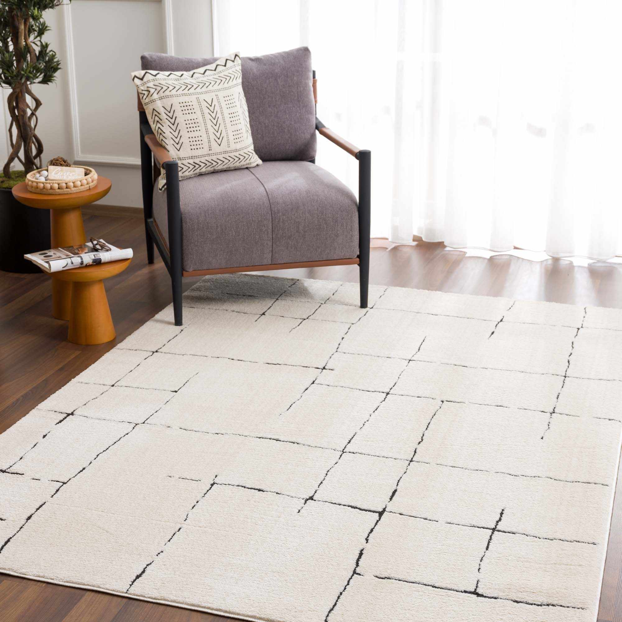 Koume Beige Maze Area Rug – Boutique Rugs, view 4