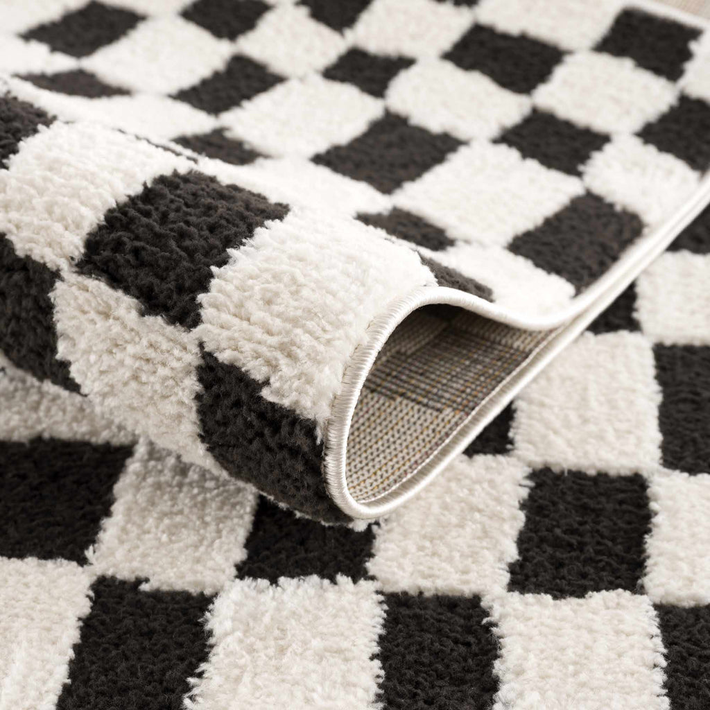 Lajos Black & White Checkered Plush Rug – Boutique Rugs, view 8