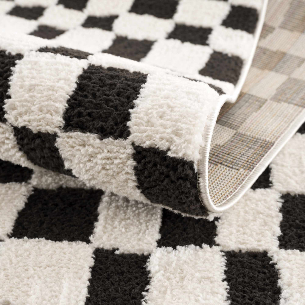 Lajos Black & White Checkered Plush Rug – Boutique Rugs, view 18