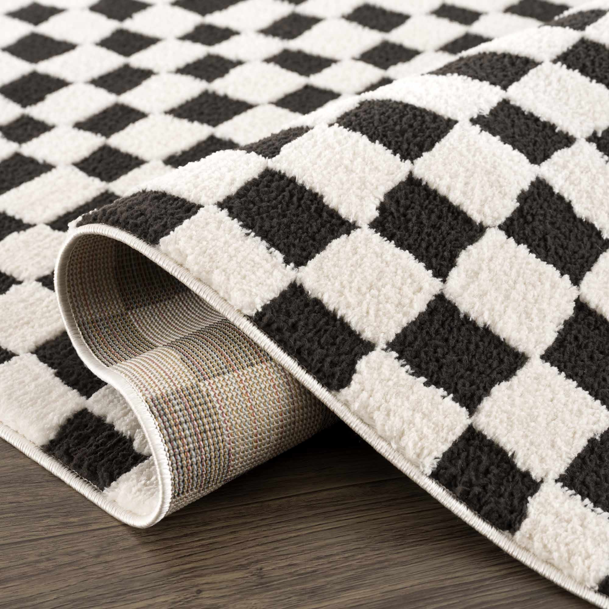 Lajos Black & White Checkered Plush Rug – Boutique Rugs, view 9