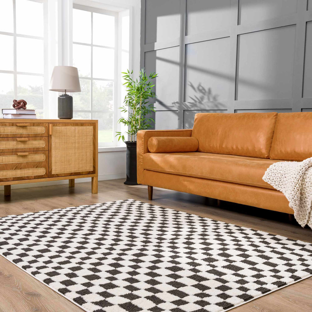 Lajos Black & White Checkered Plush Rug – Boutique Rugs, view 15