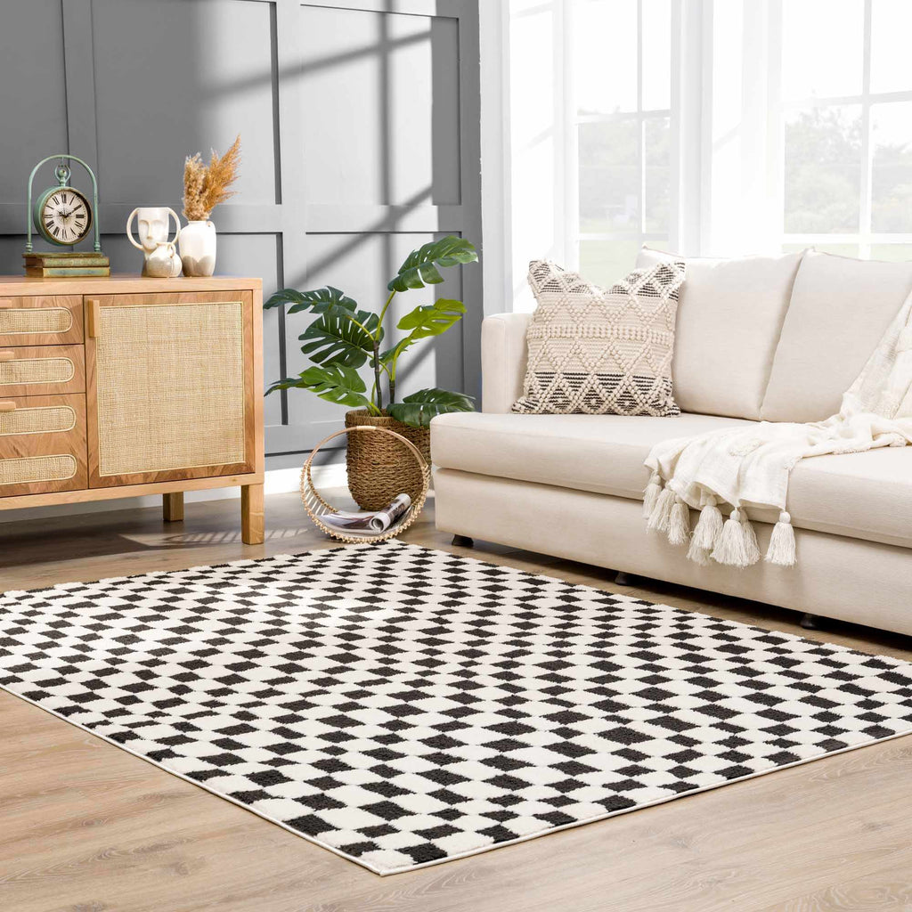 Lajos Black & White Checkered Plush Rug – Boutique Rugs, view 22
