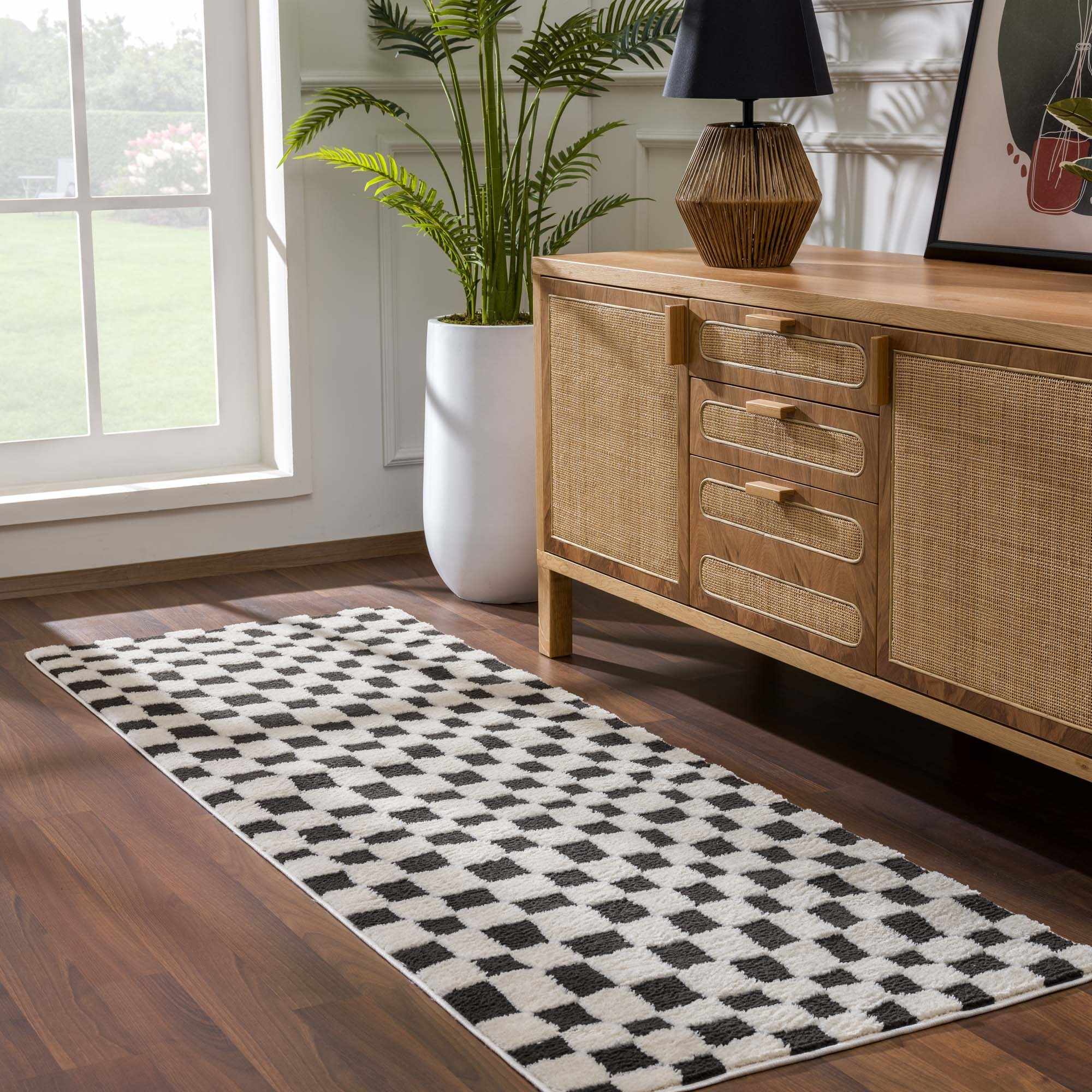 Lajos Black & White Checkered Plush Rug – Boutique Rugs, view 11