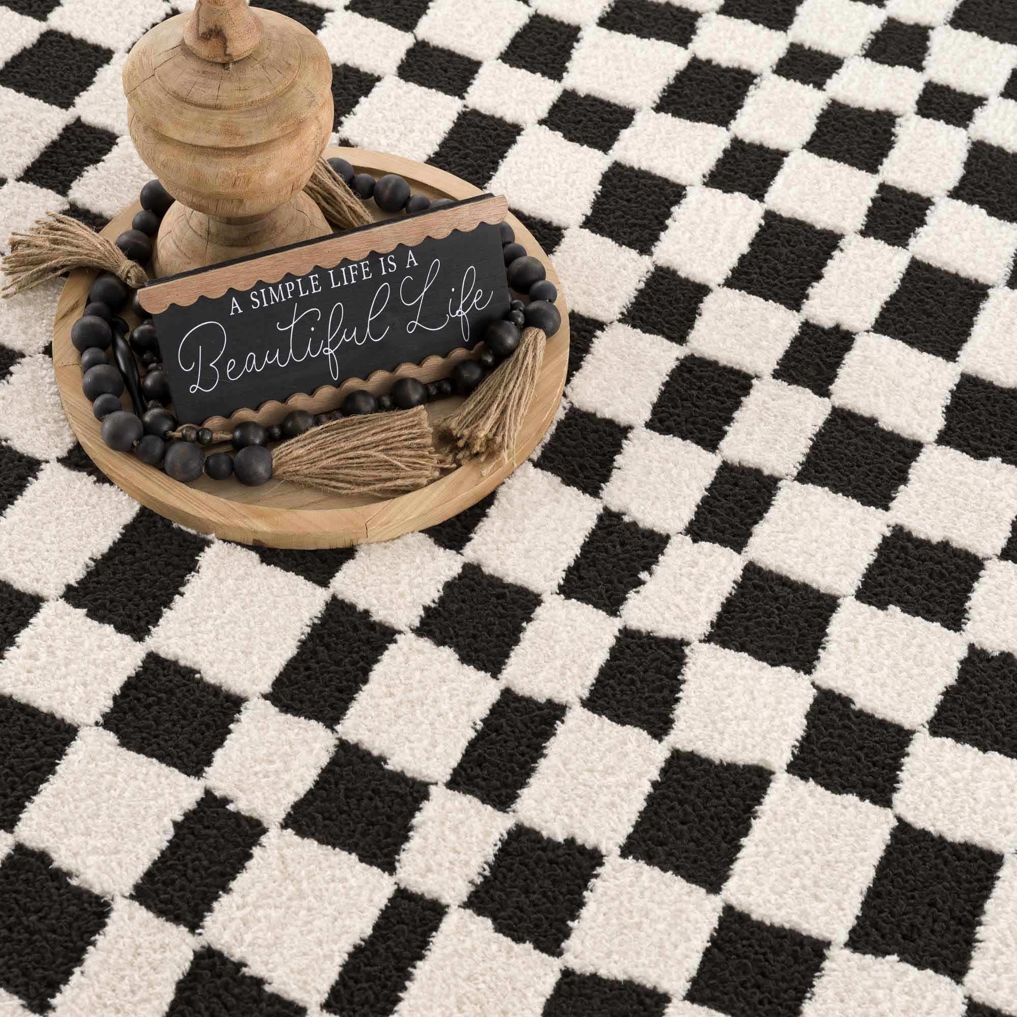 Lajos Black & White Checkered Plush Rug – Boutique Rugs, view 13
