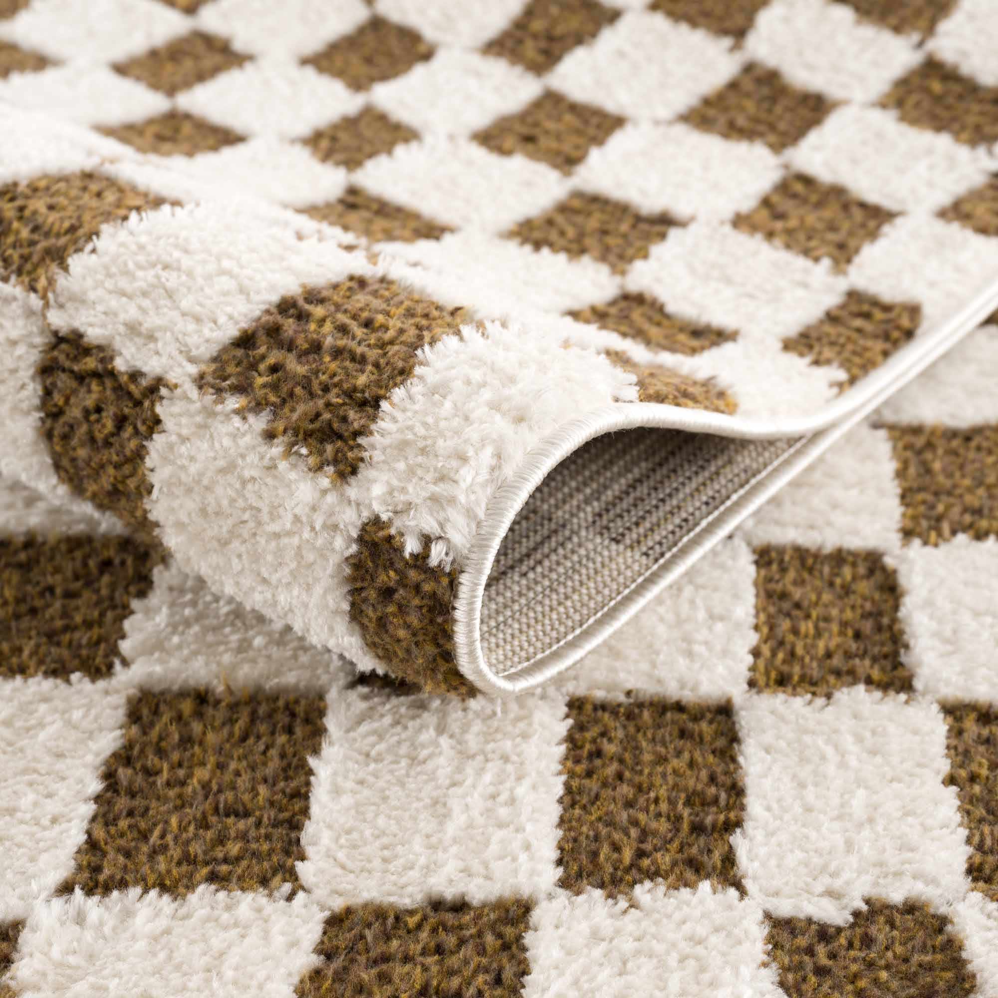 Lajos Brown Checkered Shag Rug - Clearance – Boutique Rugs, view 6