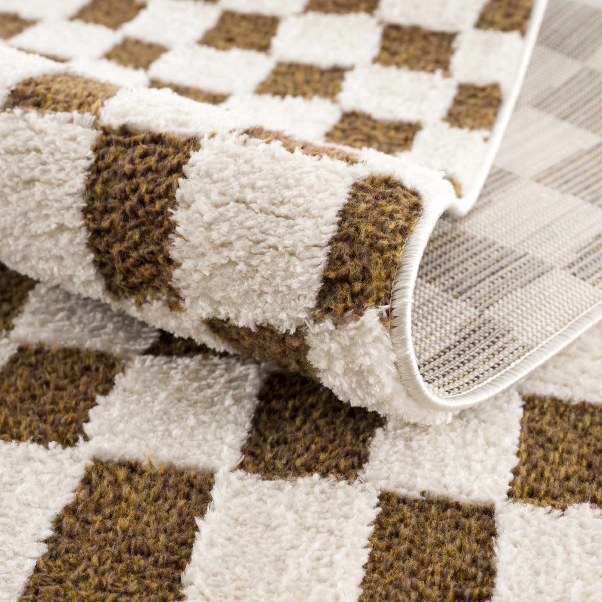 Lajos Brown Checkered Shag Rug - Clearance – Boutique Rugs, view 7