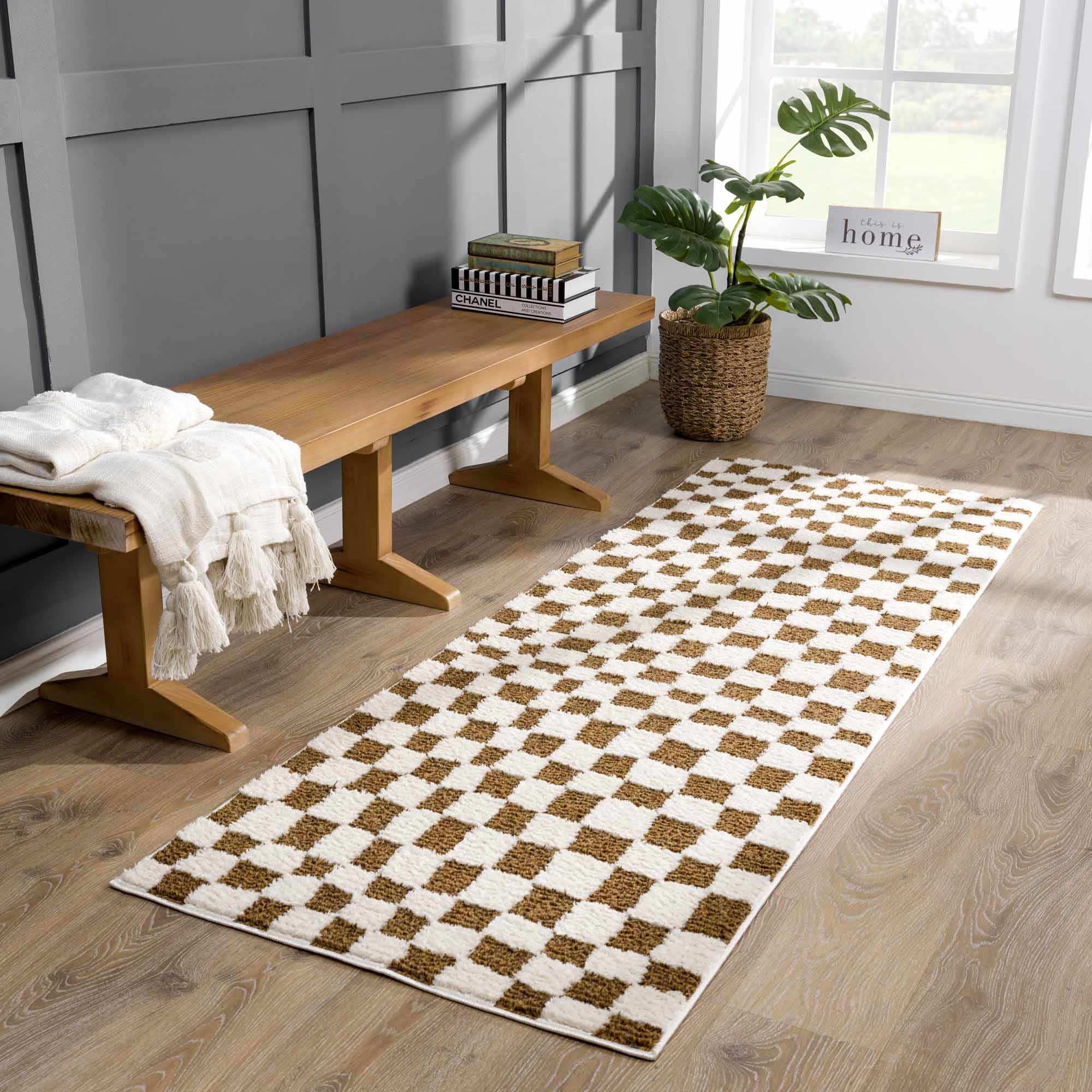 Lajos Brown Checkered Shag Rug - Clearance – Boutique Rugs, view 3