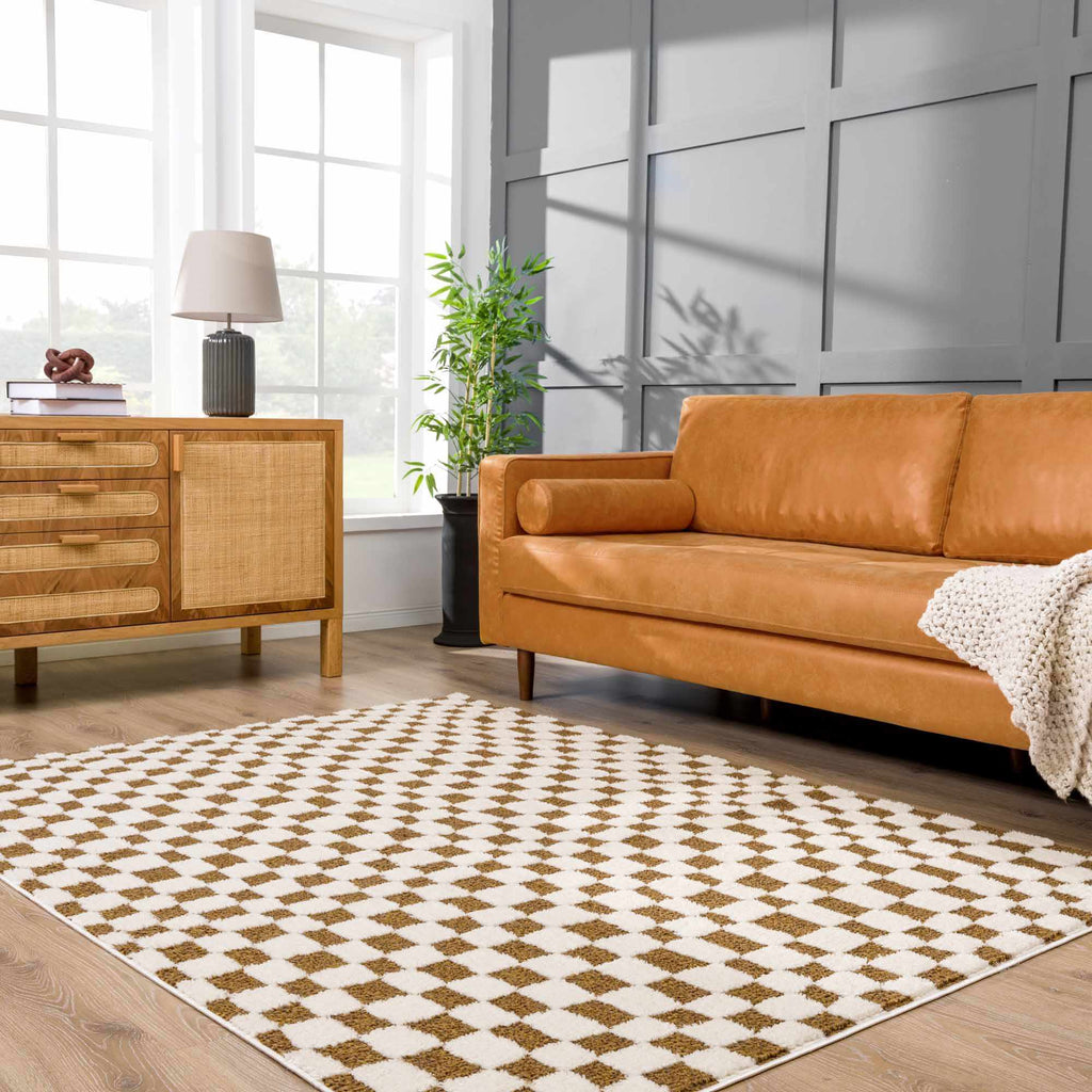 Lajos Brown Checkered Shag Rug - Clearance – Boutique Rugs, view 13