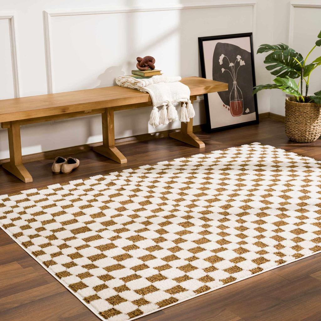 Lajos Brown Checkered Shag Rug - Clearance – Boutique Rugs, view 9