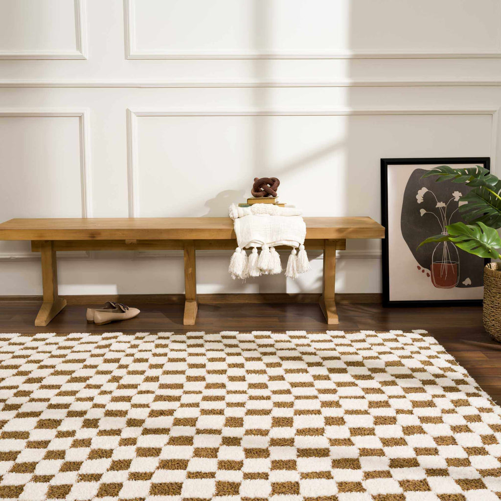 Lajos Brown Checkered Shag Rug - Clearance – Boutique Rugs, view 4