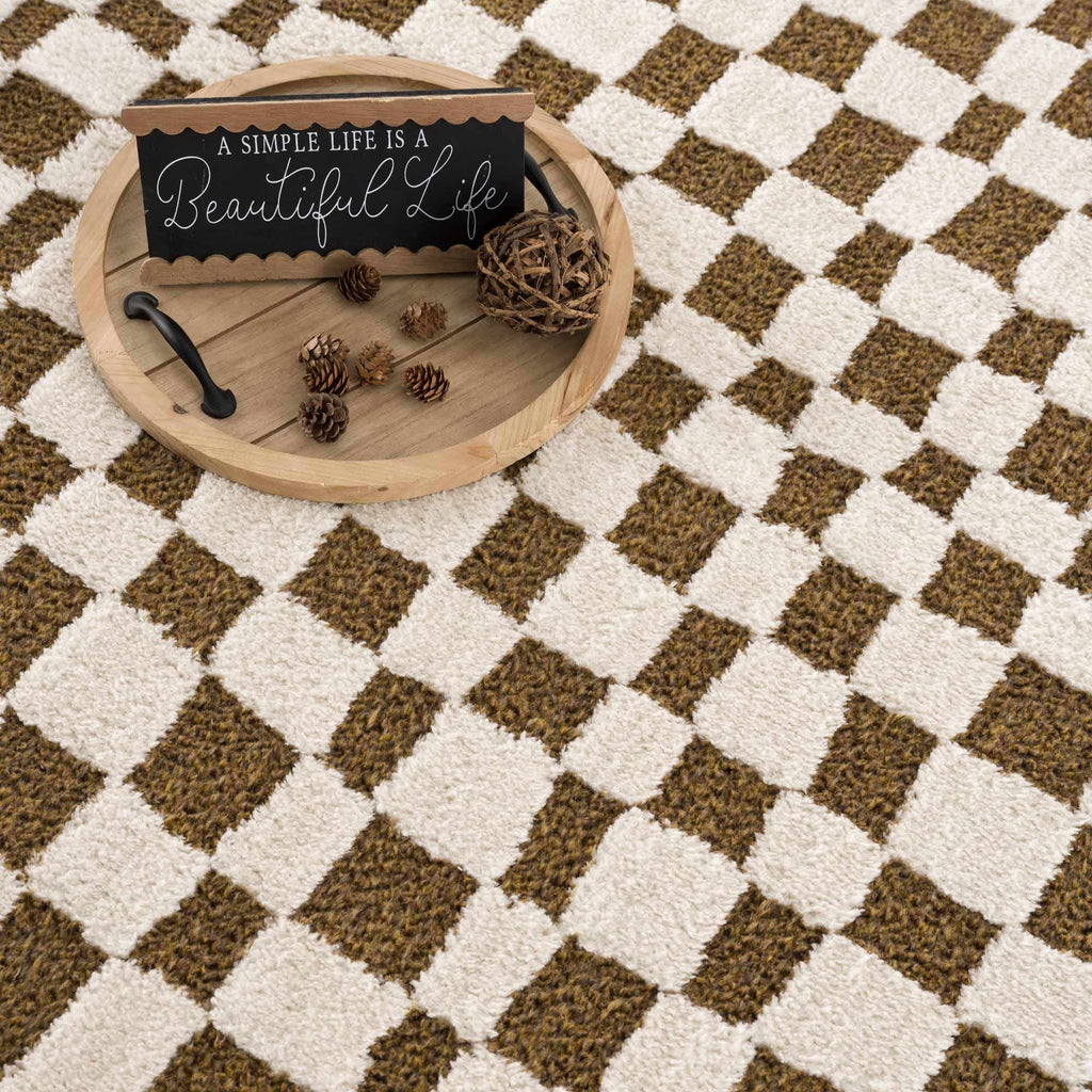 Lajos Brown Checkered Shag Rug - Clearance – Boutique Rugs, view 11