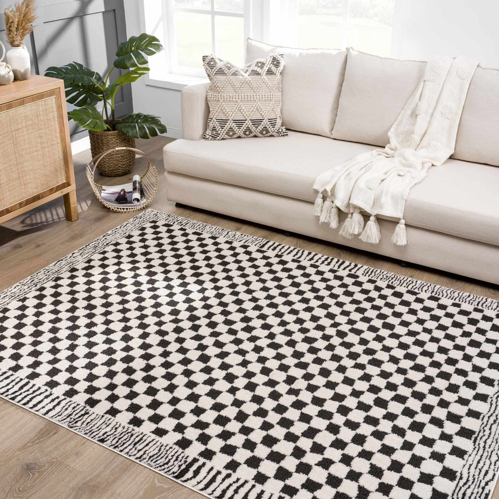 Leryn Black & White Checkered Area Rug – Boutique Rugs, view 2