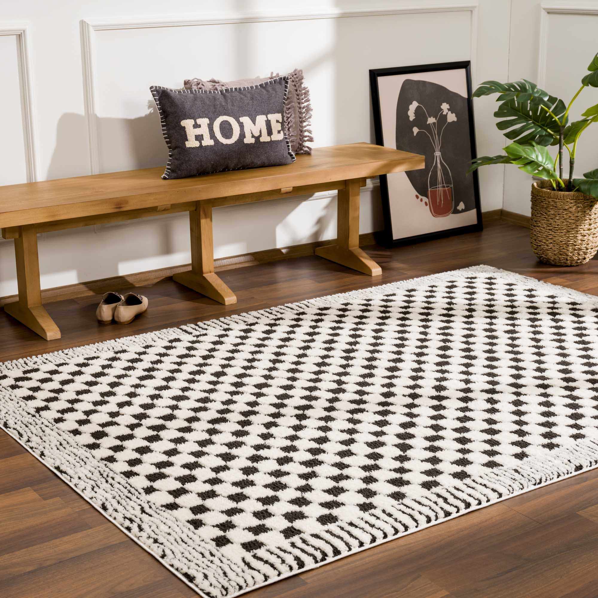 Leryn Black & White Checkered Area Rug – Boutique Rugs, view 10