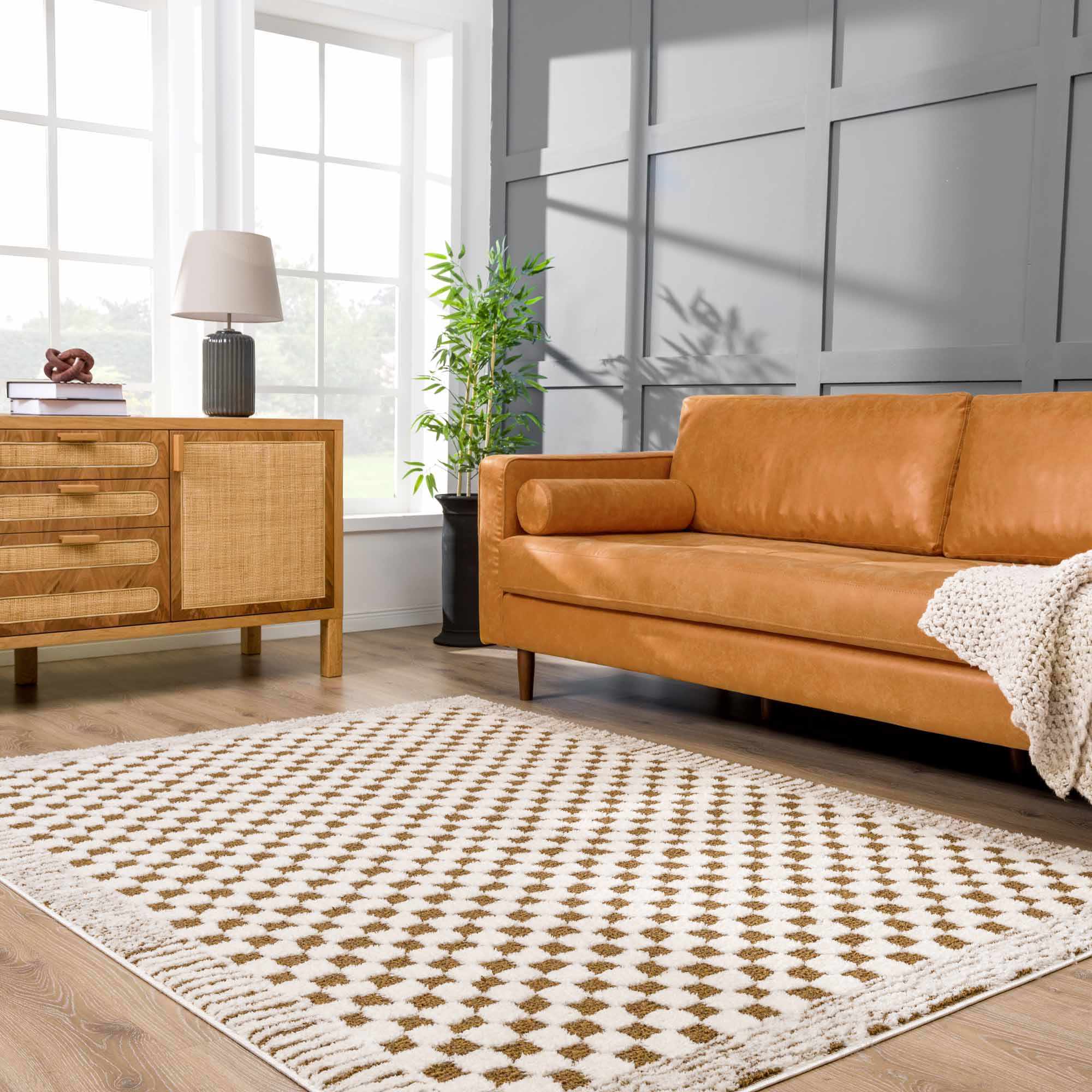 Leryn Brown Checkered Plush Rug – Boutique Rugs, view 2