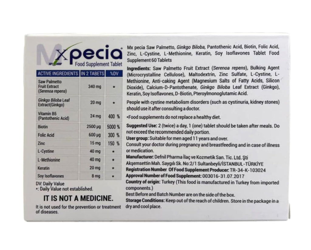 Xpecia For Men 60 Tablets - Hair Health Supplement | Men's Health