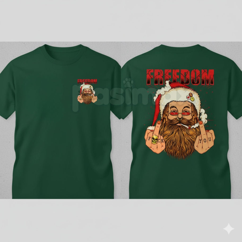 Pasimax FREEDOM Defiant Santa Claus T-Shirt - Funny Rebel Christmas Print, Men's Edgy Holiday Graphic Tee, Anti-Establishment
