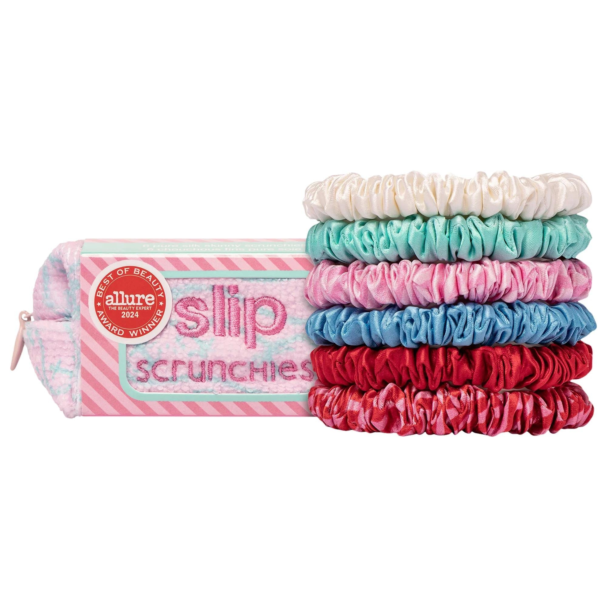 Slip Skinny Scrunchie Set: High Tide Silk Hair Ties with Pouch - Anti-Crease & Anti-Breakage Hair Accessories