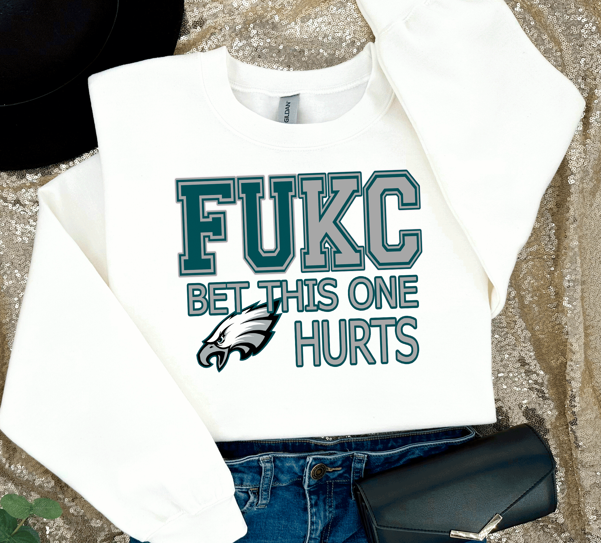 A Blessed Texas Mess Boutique Super Bowl Philadelphia Football Bet this one HURTS FUKC Eagles Super Bowl… — main product shot