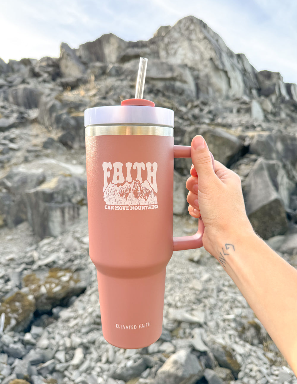 Elevated Faith Faith Can Move Mountains 40 oz Tumbler — lifestyle context