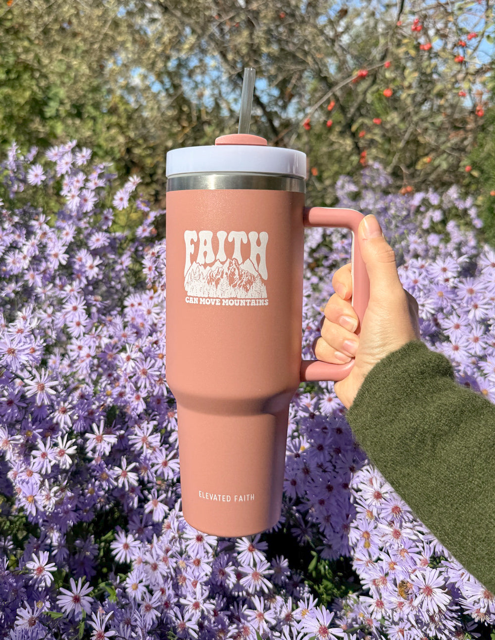 Elevated Faith Faith Can Move Mountains 40 oz Tumbler — side view