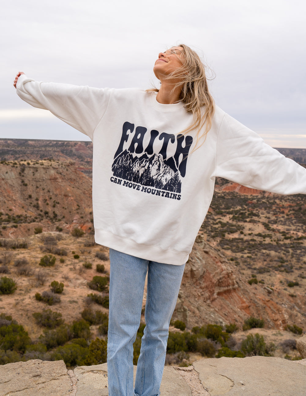 Elevated Faith Faith Can Move Mountains Unisex Crewneck — side view