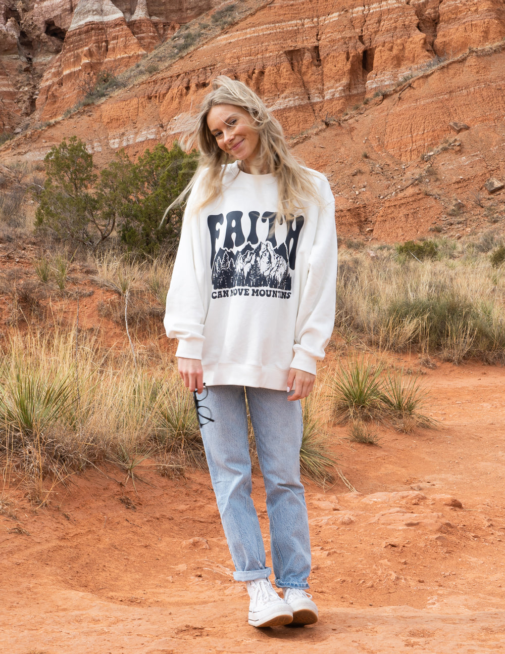 Elevated Faith Faith Can Move Mountains Unisex Crewneck — back view