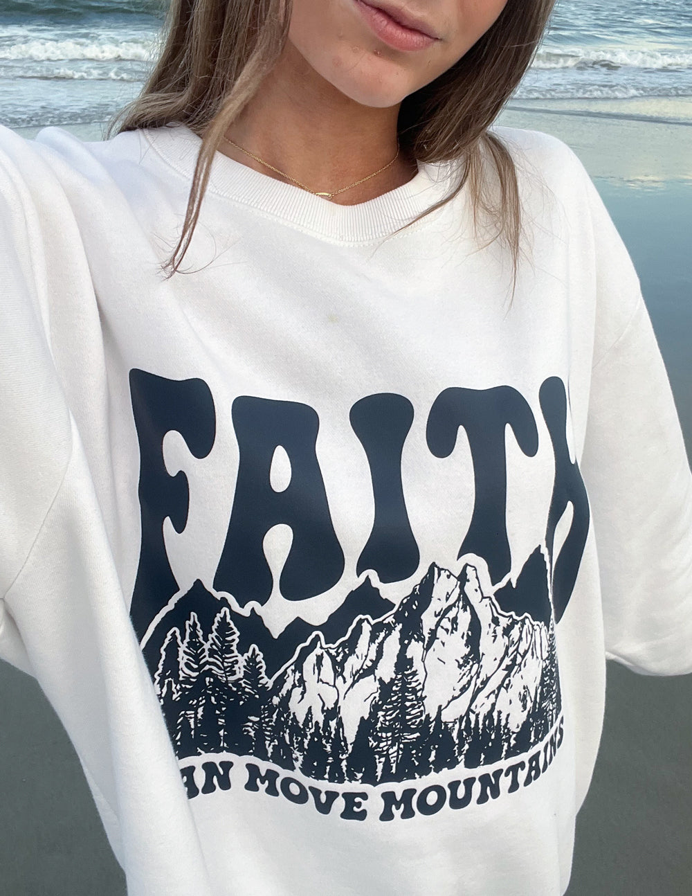 Elevated Faith Faith Can Move Mountains Unisex Crewneck — in-use photo