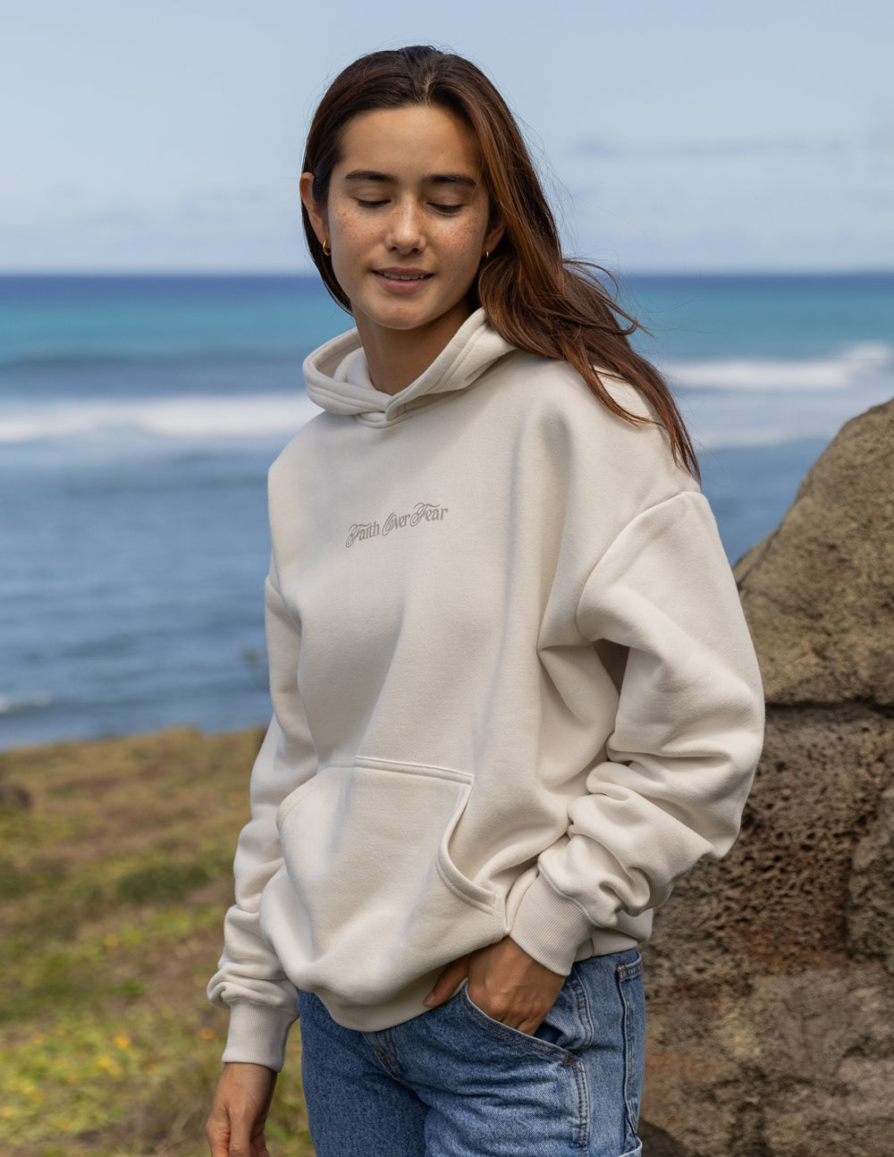 Elevated Faith Faith Over Fear Taupe Unisex Hoodie — main product shot