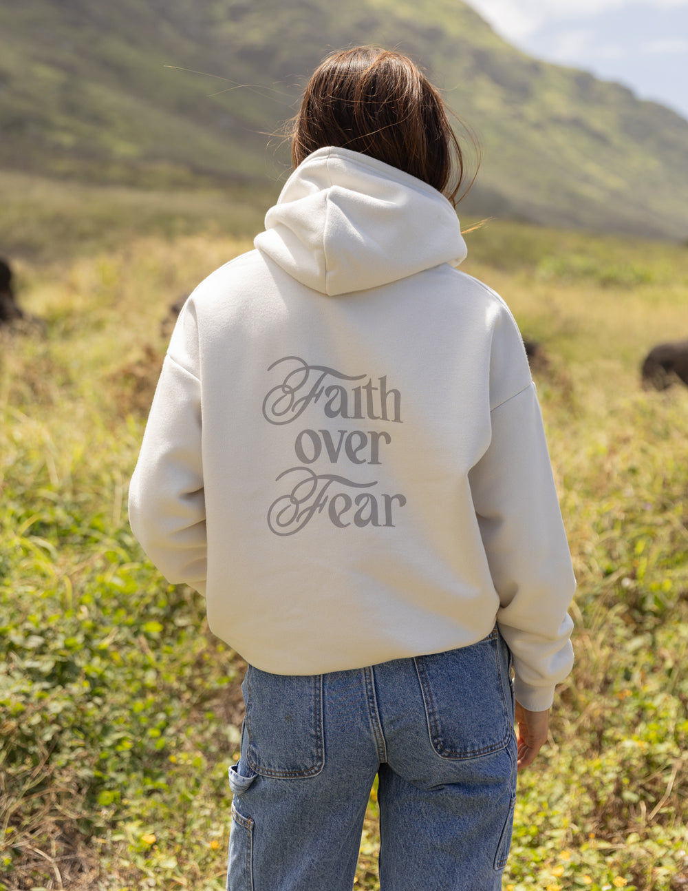 Elevated Faith Faith Over Fear Taupe Unisex Hoodie — construction detail