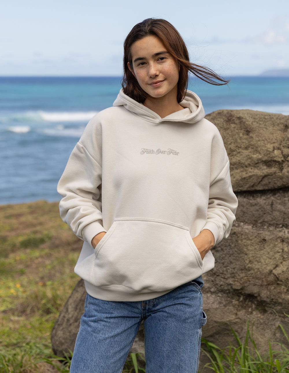 Elevated Faith Faith Over Fear Taupe Unisex Hoodie — hoodie category context