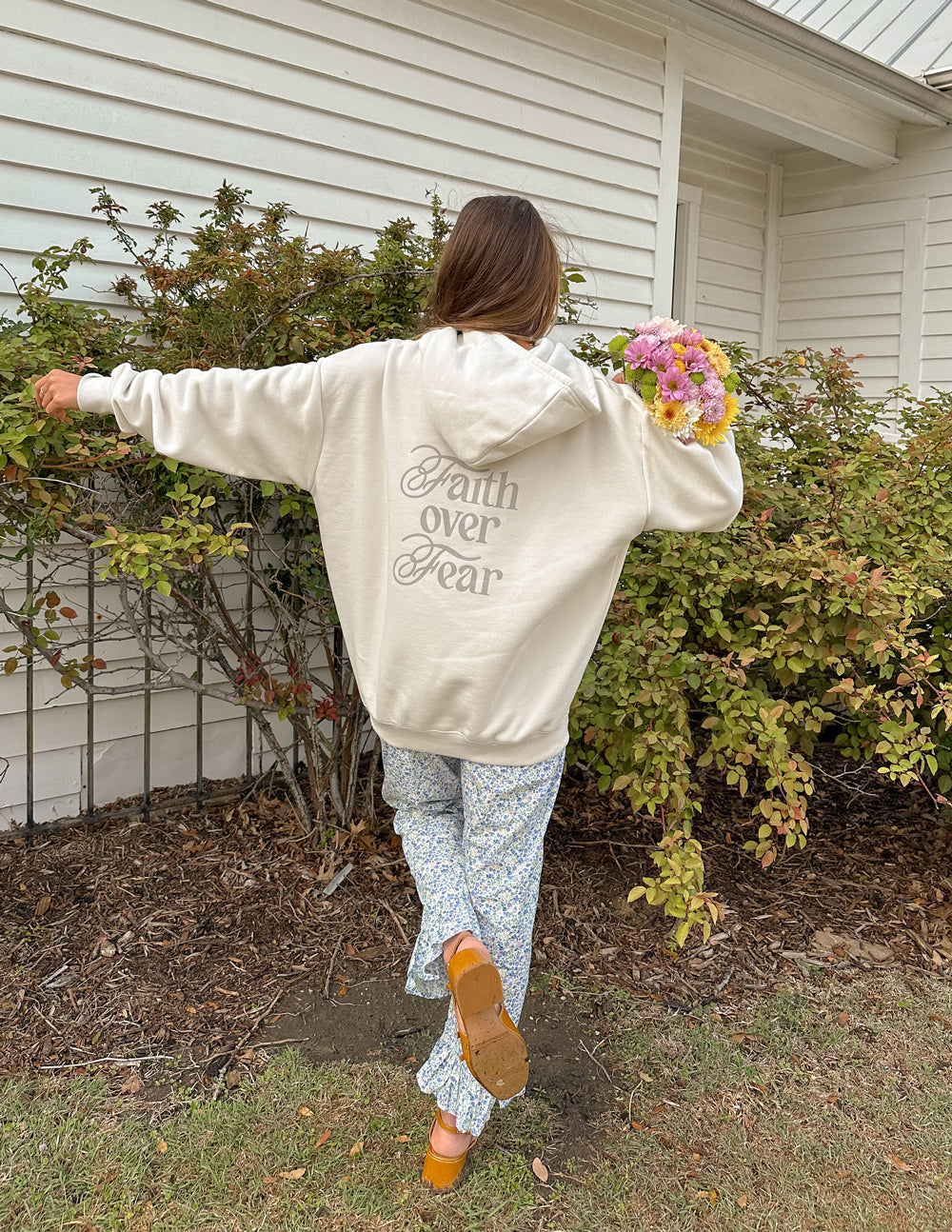 Elevated Faith Faith Over Fear Taupe Unisex Hoodie — detail shot 7