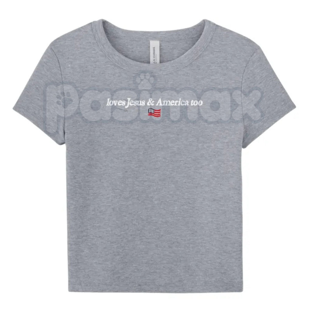 Faith & Freedom Baby Tee – Women's Patriotic Christian T-Shirt, Embroidered Fitted Crewneck Top for 4th of July