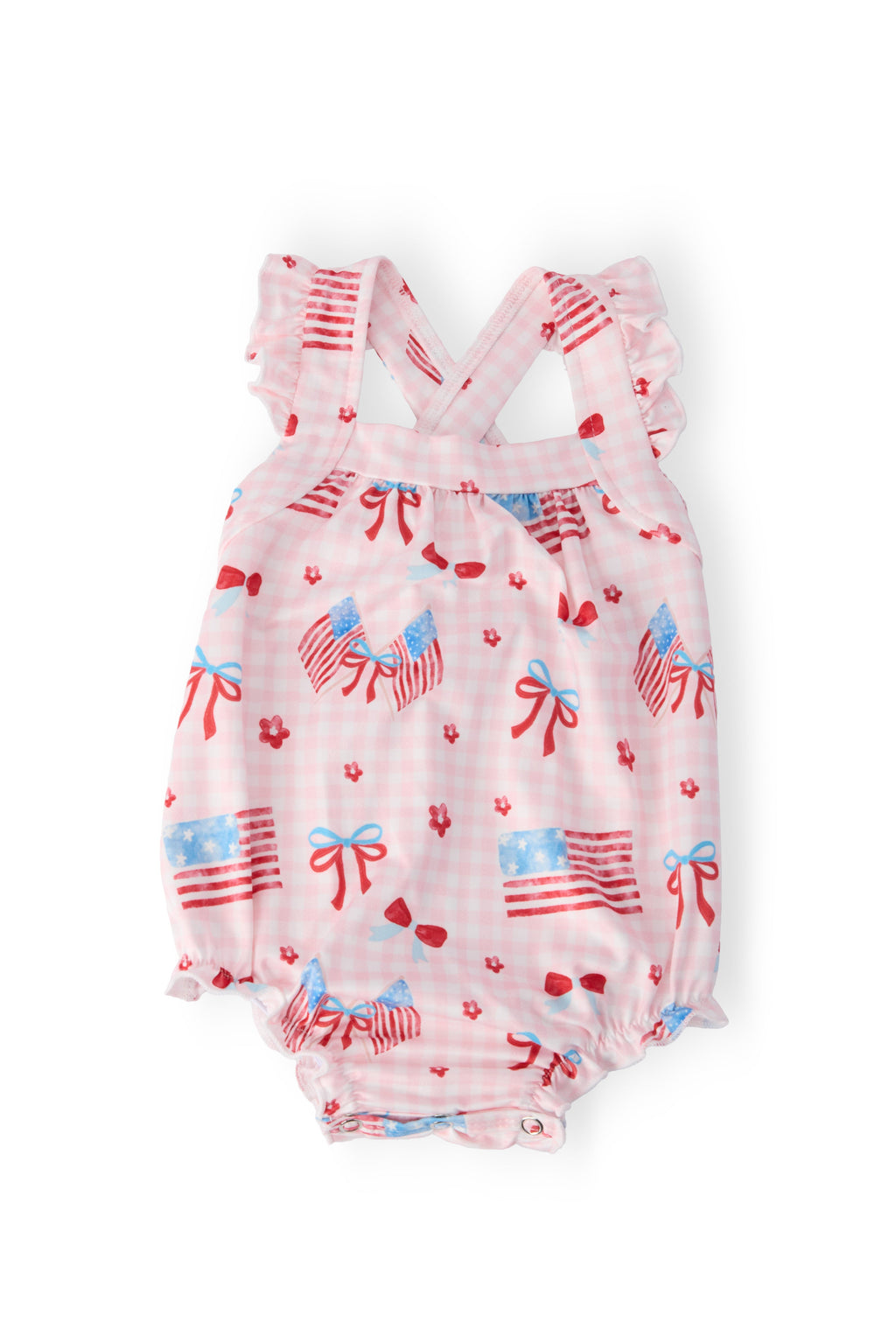 Mila & Rose ® Fancy Flags Ruffle Cross Back Romper — main product shot