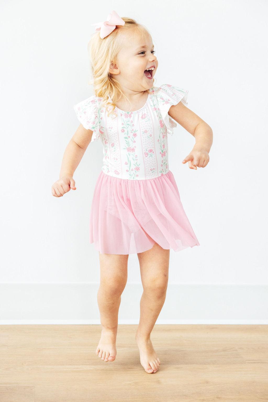 Mila & Rose ® Fancy Florals S/S Twirl Leotard — detail close-up