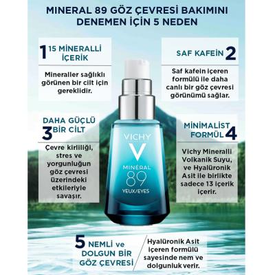 Vichy Mineral 89 Eye Cream - Hydrating Dark Circle & Fine Line Treatment for Sensitive Skin - Hyaluronic Acid, Paraben-Free