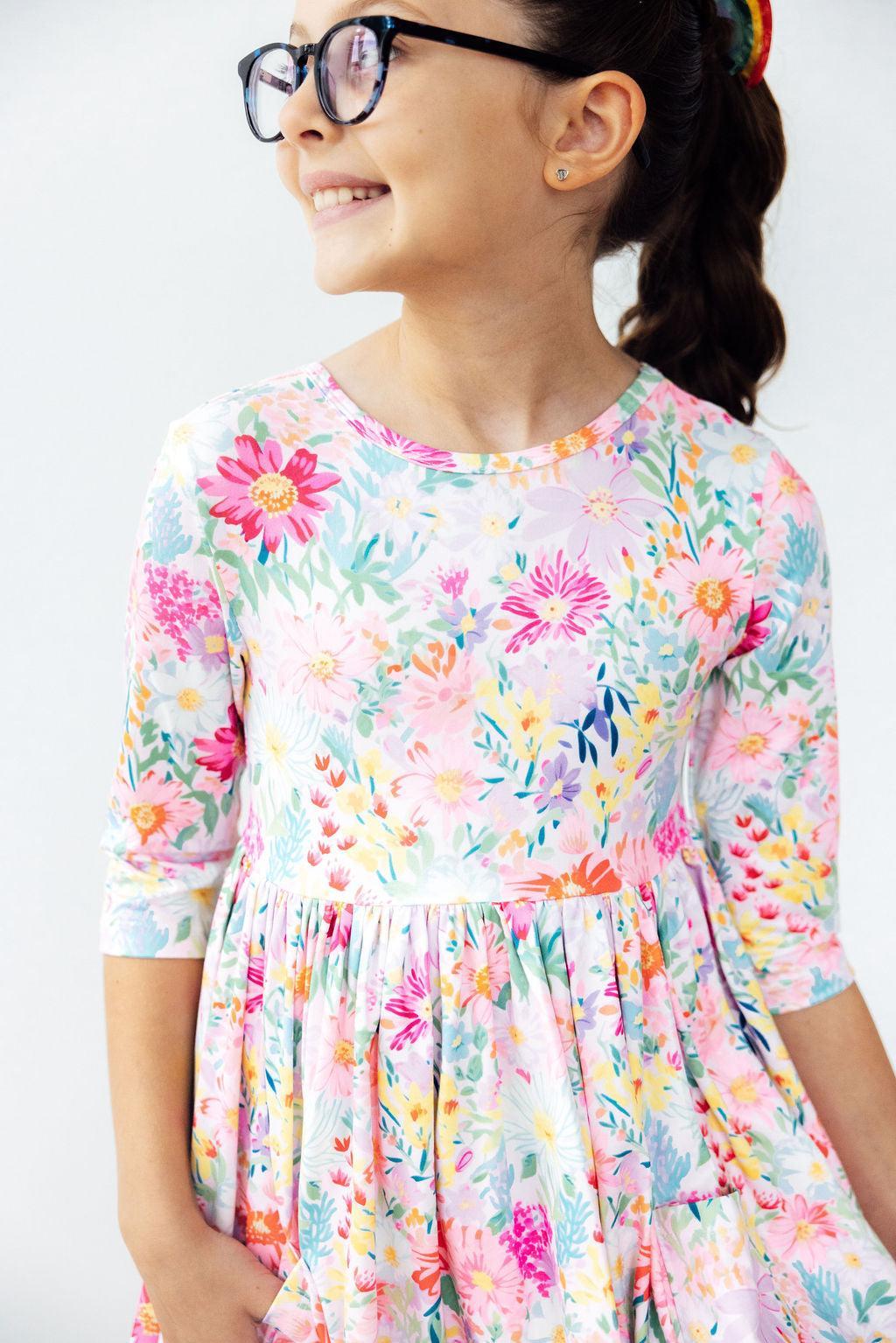 Mila & Rose ® Field of Flowers 3/4 Sleeve Pocket Twirl Dress — main product shot