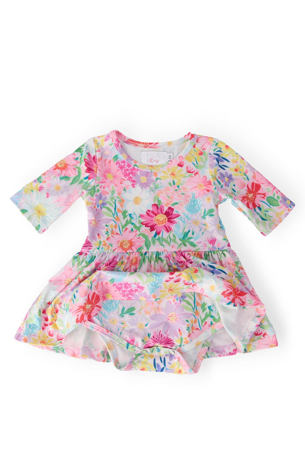 Mila & Rose ® Field of Flowers 3/4 Twirl Bodysuit — detail close-up