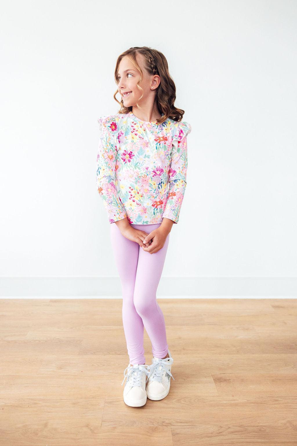 Mila & Rose ® Field of Flowers L/S Ruffle Tee — detail close-up