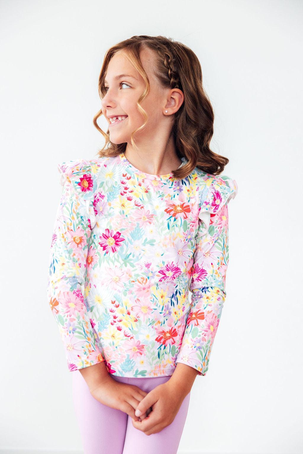 Mila & Rose ® Field of Flowers L/S Ruffle Tee — lifestyle context