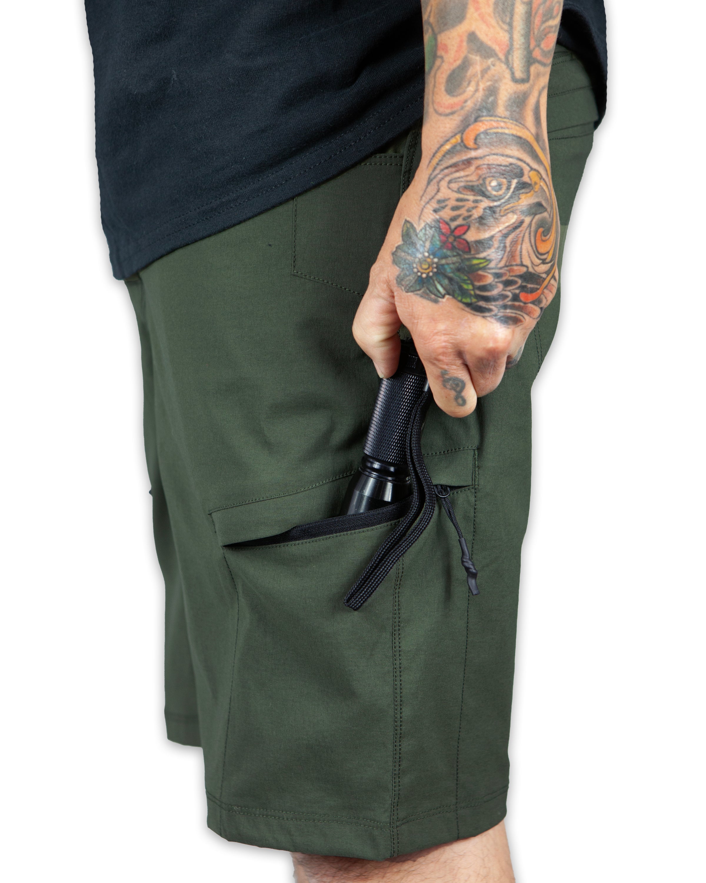 Off The Grid Surplus Field Short - Dk Army — in-use photo
